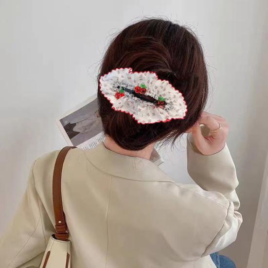 Hair Pin Strong Clamping Force Transparent Mesh Lace Clip with Cherry Decoration Half-Tied