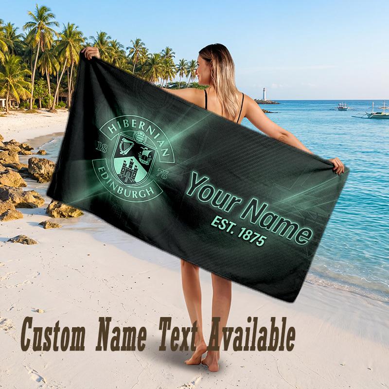 Hibernian FC Design Beach Towel Custom Text Large Towel for Beach Vacation
