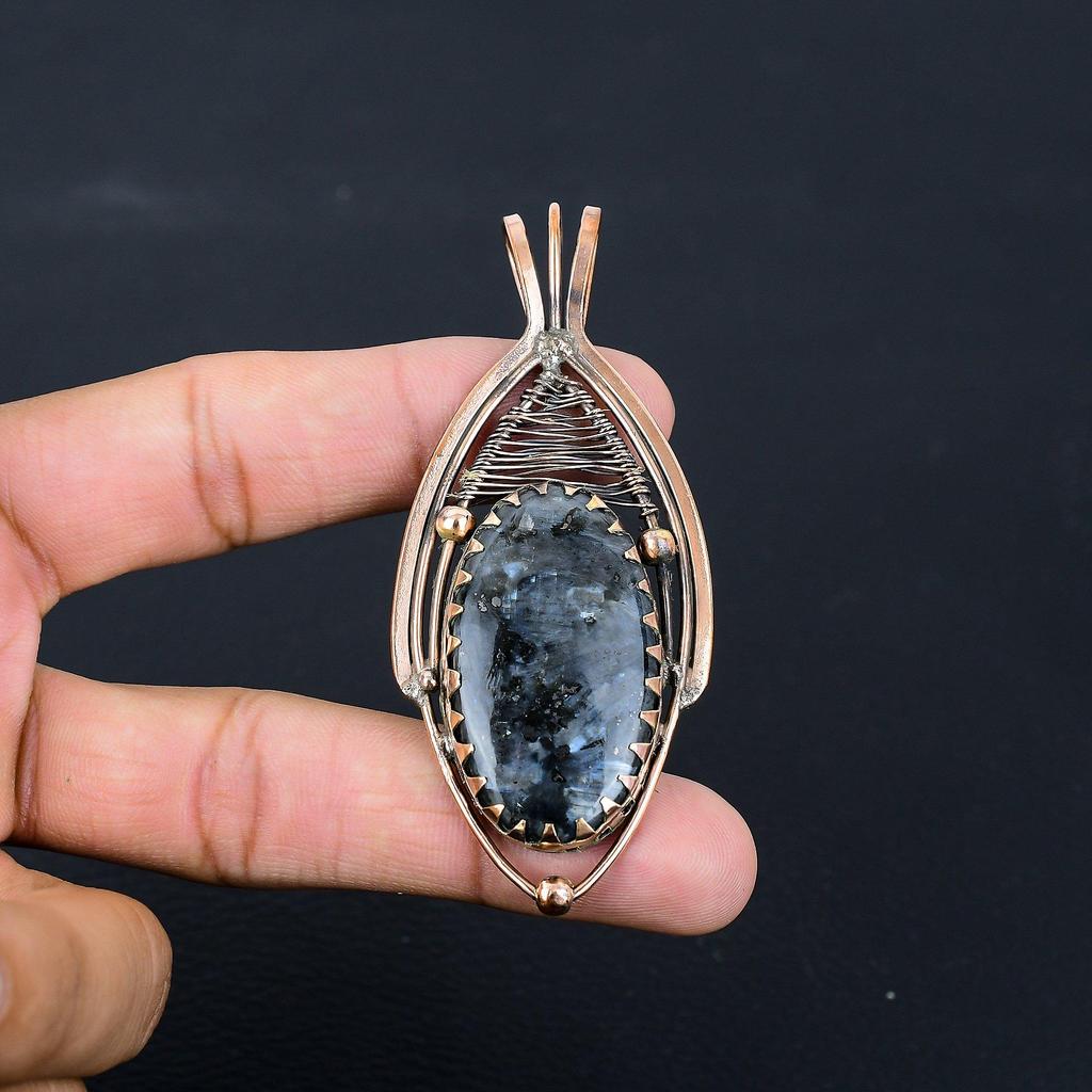 Larvikite Gemstone Pure Copper Wire Wrapped Handmade Jewelry Pendant