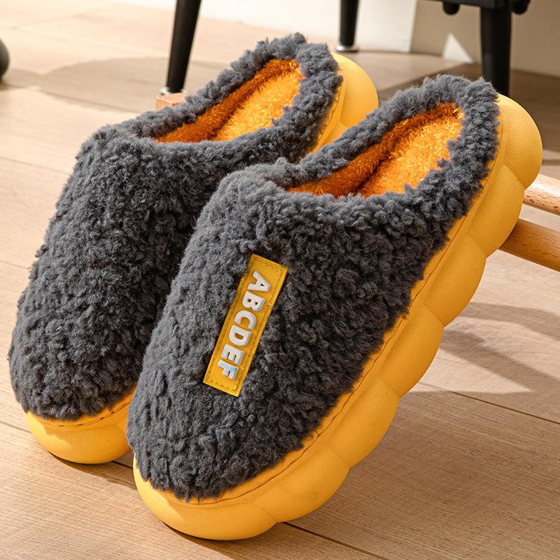 Women Slippers Winter Home Furry Slippers Color Patchwork Cotton Slippers Female Home Slippers Indoor Non-Slip Plush Slipper
