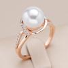Vintage Rose Gold Color Geometric Big Imitation Pearl Ring for Women Bohemia Ethnic Wedding Jewelry