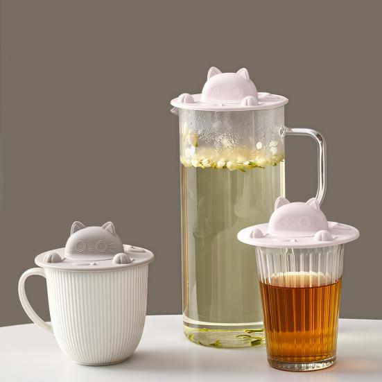 Силиконовая крышка для кружки с дизайном кошки, герметичная крышка для стакана с прорезью для чайного пакетика, термостойкая, нескользящая, безопасная для микроволновой печи, крышка для кружек для кофе, чая, молока