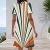 Women Plus Size Round Neck Short Sleeve Printed A Line Flared Hem Navy Blue White Dress