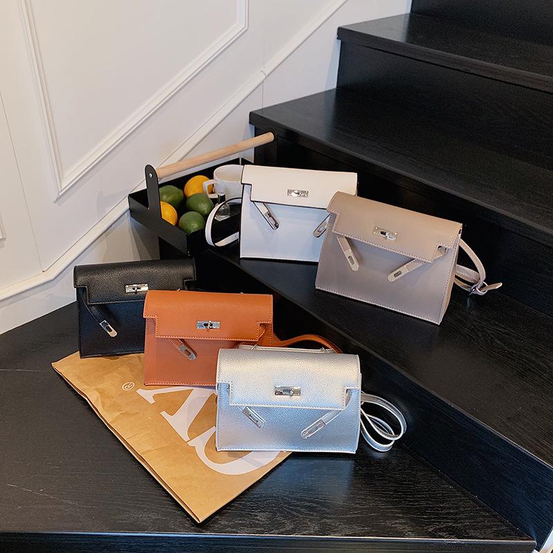 New Fashionable Spring and Summer Simple and Fresh Double Shoulder Lock Texture Single Shoulder Crossbody Portable Small Square Bag