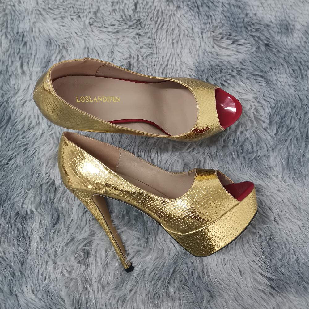 Женские туфли-лодочки, модные, сексуальные, 14 см, тонкие, высокие каблуки, с открытым носком, на платформе, с крокодиловым узором, на шпильках, для вечернего платья, свадебные туфли