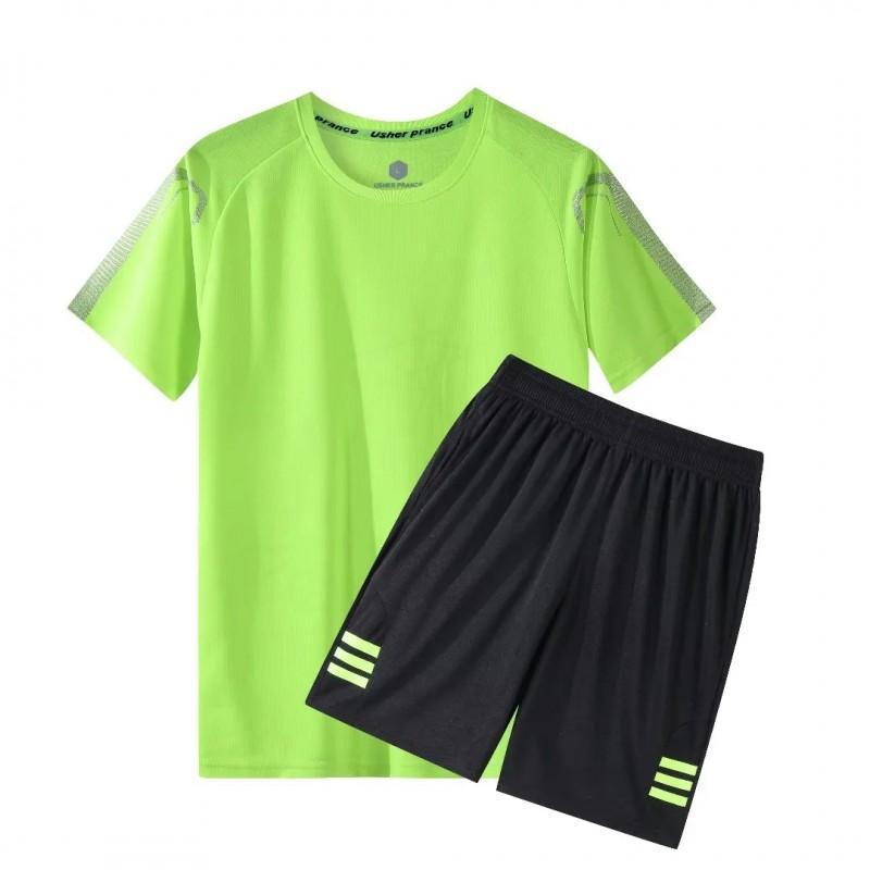 Mens Quick-Dry Ice Silk Sport Set Short Sleeve T-Shirt Shorts Running Gym Badminton
