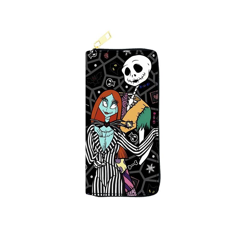 Nightmare Before Christmas PU Wallet for Women Long Zip Purse Single Zipper Clutch Makeup Bag Jack Skellington Print 3pcs