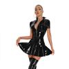 Women PVC Leather Club Dress Stand Collar Bodycon Party Dress Zip Up Mini Dresses Nightclub Stage Pole Dance Performance