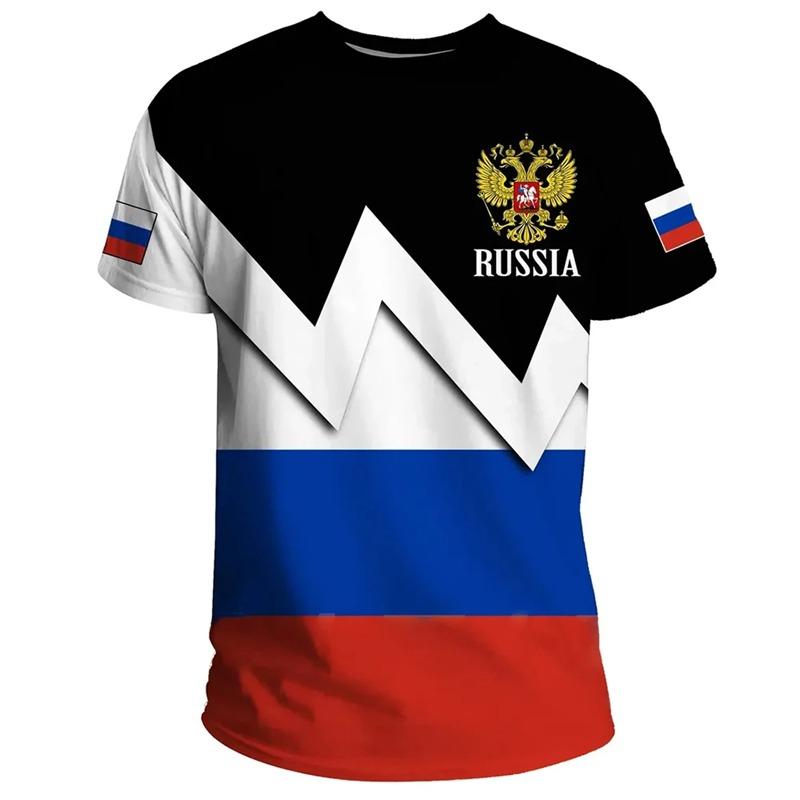 Мужская футболка Россия Летняя Повседневная С круглым вырезом Российский флаг С коротким рукавом Топы Футболки Мужская одежда