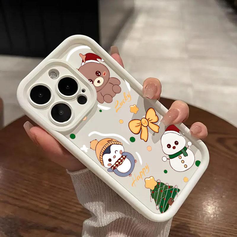 Чехол Для iPhone 15 13 17 16 Чехол Рождественский Снеговик Олень Милый Для IPhone 17Air 11 13 12 16 Pro Max 14 Plus Ударопрочный Чехол для Телефона