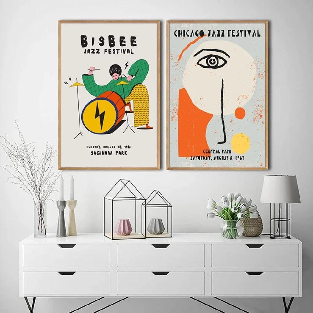 Abstract Jazz Festival Red Black Cat Canvas Painting Woman Wall Art Nordic Music Posters Prints Picture Home Room Decor Unframed