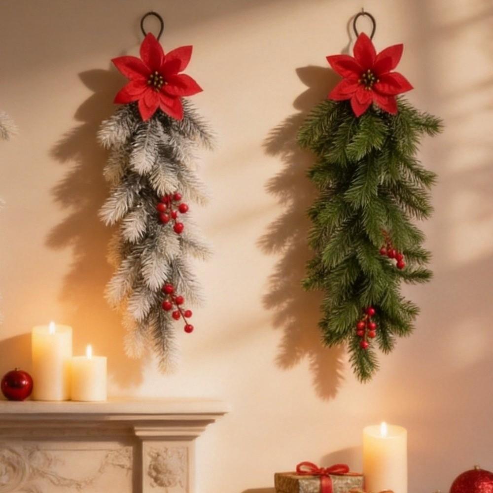 1 pc Faux Pine Cones Artificial Pine Hanging Spray Realistic Red Berries Teardrop Swag Wall