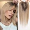 HAIRCUBE Blonde Ombre Human Hair Toppers with Bangs 3Clip Hairpieces Fringe for Women Hair Loss 14 Inch Swiss Lace Invisible Hair Toppers