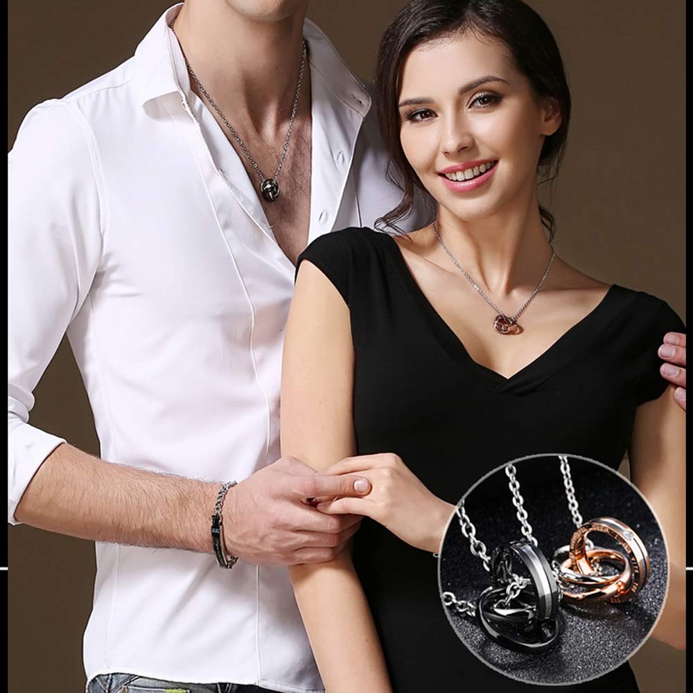 Вечная любовь нержавеющая сталь 316L кубический цирконий пара ожерелье 3 кольца влюбленная пара подарок на годовщину день рождения подарочная упаковка [KLY] (Пара)