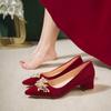 Fashion Red High Heel Wedding Shoes for Women New Lace-up Beaded Bride Toasting Wedding Dress Two-Way Not Tired Feet Women Shoes