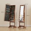 Freestanding Jewelry Cabinet with Mirror, Multiple Compartments, LED Lighting, Rustic Brown