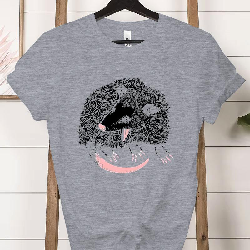 Opossum Lover Short Sleeve T-shirt Crew Neck Angry Possum Graphic T Shirts Women Funny Retro Opossum Street Cats Classic Tops