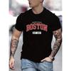 Стильная футболка с круглым вырезом и принтом Boston Letter - мягкая слегка эластичная полиэстеровая всесезонная одежда для любителей активного отдыха и уличного стиля