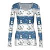 Women's Winter Slim-Fit Base Layer T-Shirt Fashionable Christmas Print V-Neck Pullover Long-Sleeved Top