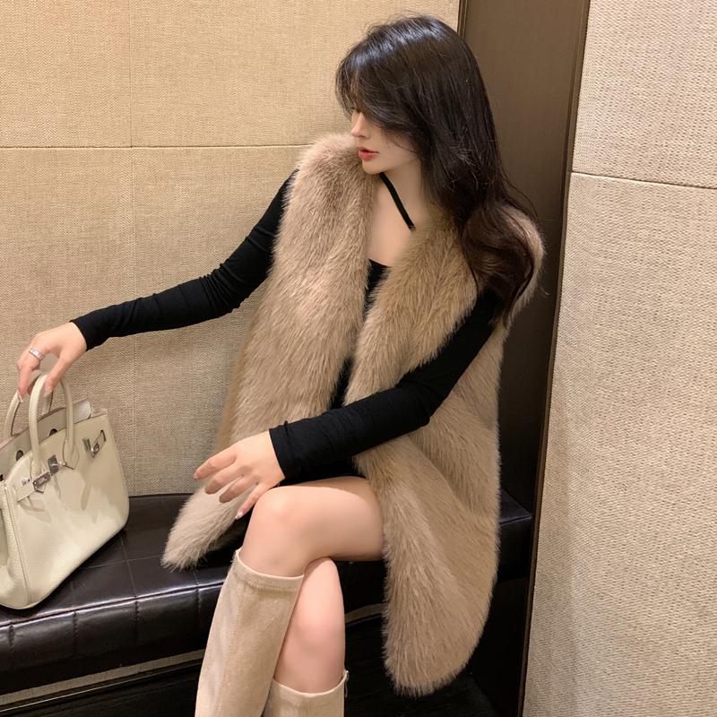 Осенне-зимняя женская роскошная меховая безрукавка из искусственного меха, женская рождественская куртка без рукавов из искусственного меха лисы