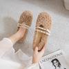 Fashion Wool Fur Winter Shoes Woman Slip On Loafer Double Rivets Belt Furry Moccasins Female Curly Fur Flats Lambwool Shoes Big Size 43