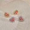 Full Diamond Pink Love Earrings Super Fairy Heart-shaped Sweet Japanese Style