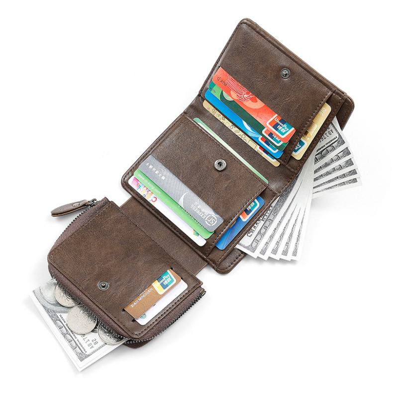 Ретро повседневный мужской кошелек с коротким замком-молнией, многофункциональный держатель для карт, кошелек для монет, мужской кошелек