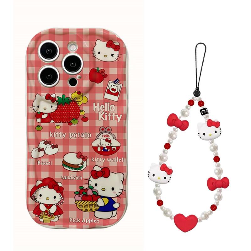 Чехол для iPhone 17 16 15 Pro Max 17 Air 14 13 12 Pro Max 11 16e 15 Plus 13 mini XR Sanrio Hello Kitty Браслет-бантик Чехол для телефона