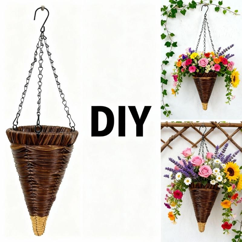 Conical Plastic Hanging Basket Planter with Stable for Beautiful Outdoor Display in Gardens Resistant to Weather and Easy to Clean