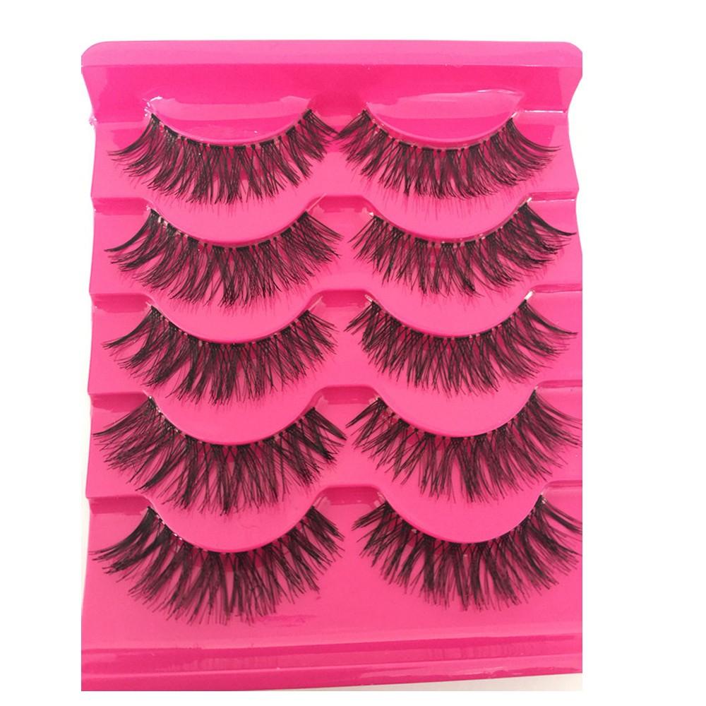 5 Pairs Cosmetic Long Cross Soft Thick Handmade Black False Fake Eyelashes Eye Lashes Extension