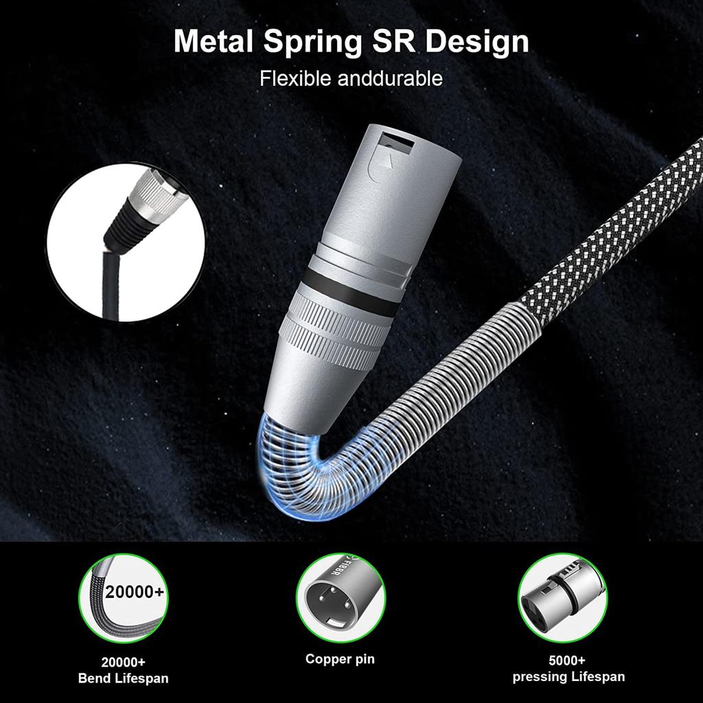 XLR Cable Pack, FIBBR Microphone Cable Nylon Braided XLR Male To Female Heavy Duty Balanced Mic Cord Compatible with Preamps, Speaker Systems, Etc.