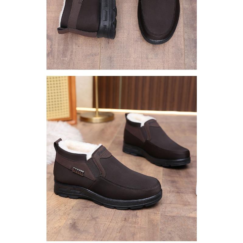 Men's Genuine Sheepskin Winter Boots Beijing Style, Slip-Resistant Wide Width Available, Plush Lined Warm Slippers for Elderly Men