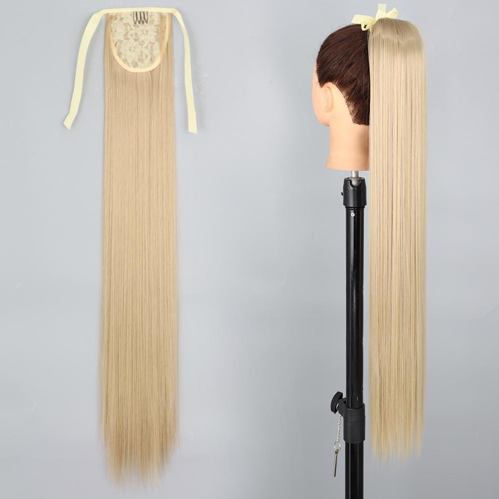 MISS WIG Synthetic Long Straight Hair Extension Wrap Around Clip In Heat Resistant Fiber Ponytail Natural Pony Tail for Women