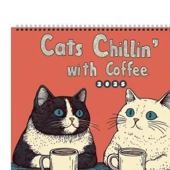 1/2 шт. настенный календарь 2025 года «Кошки отдыхают с кофе», настенный календарь на 12 месяцев, календарь «Кошки с кофе», семейный офисный органайзер для любителей кошек, подарок