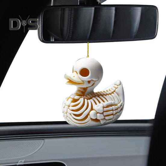 Украшение для подвесного зеркала автомобиля в виде скелета утки, милый брелок в виде кошки, акриловое зеркало заднего вида, аксессуары для женщин и девочек, украшение на Хэллоуин