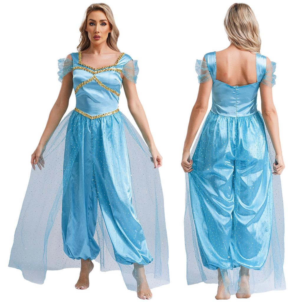 Женский блестящий комбинезон для танца живота с тыквенной тюлевой накладкой, костюм на Хэллоуин