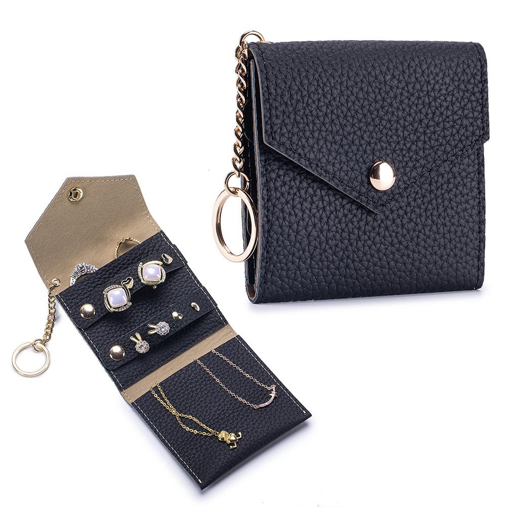 Genuine Leather Mini Jewelry Pouch, Portable Travel Jewellery Storage Bag with Keyring, Small Earring Ring Necklace Organizer