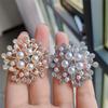 Large Rhinestone Simulated Pearl Snowflake Brooches Christmas Snow Brooch Crystal Pin Women Fashion Jewelry