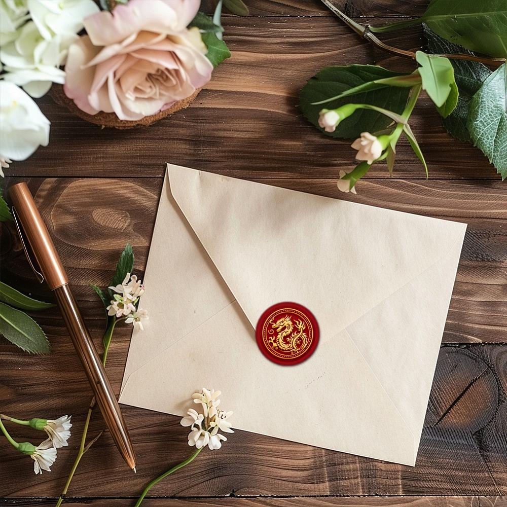 1pc Wax Seal Stamp Set Sealing Wax Stamp Solid Brass Head Wood Handle Retro Brass Stamp Kit Removable for Envelopes Invitations Gift Card Dragon