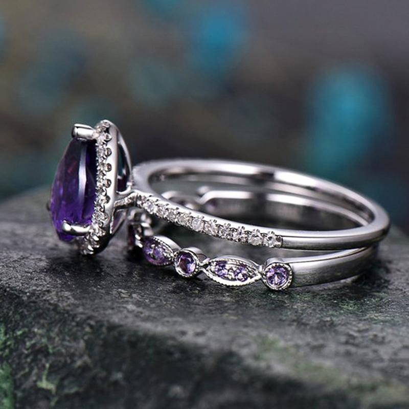 Очаровательный набор колец с кубическим цирконием грушевого фиолетового цвета для женщин, для свадьбы, вечеринки, темпераментный, элегантный, аксессуары для леди, модная бижутерия