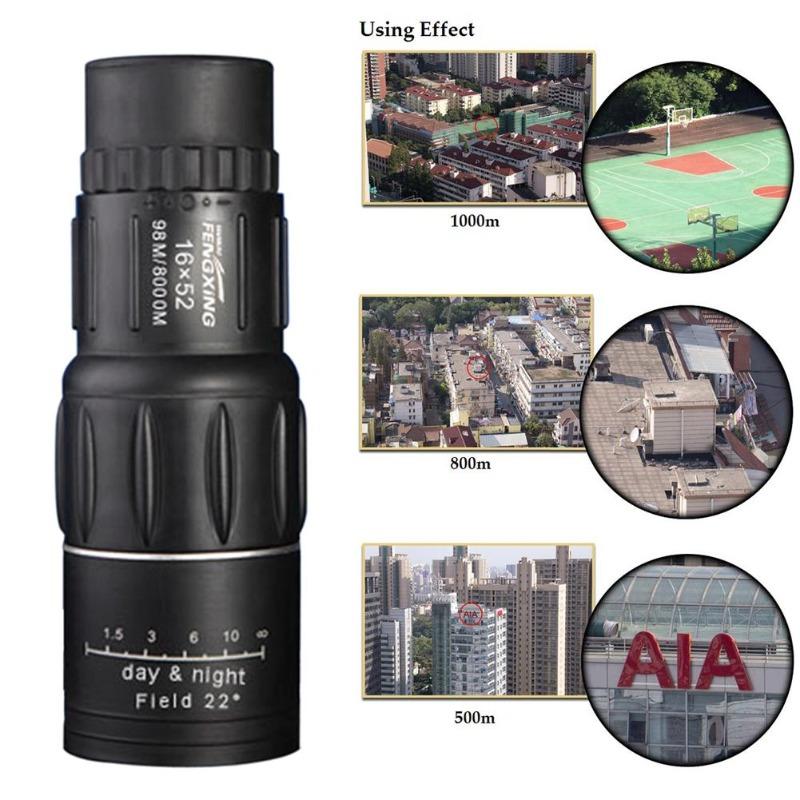16X52 Monocular Telescope Dual Focus Zoom Binoculars 66M/8000M HD Scope Night Vision with Strap Optical Lens/Rubber Outdoor Use