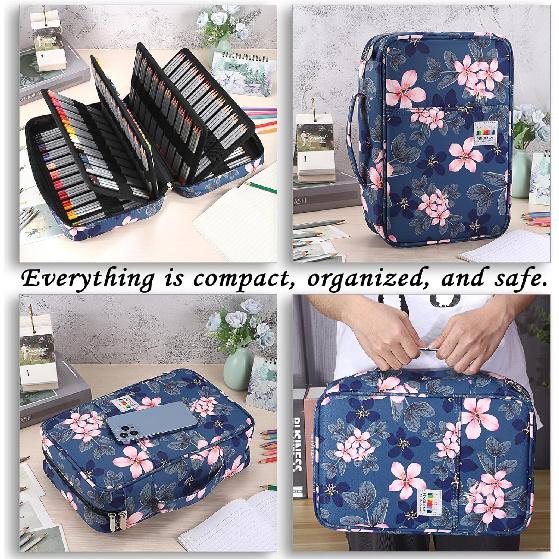 BTSKY Colored Pencil Case 300 Slots Pen Pencil Bag Organizer with Handy Wrap Portable- Multilayer Holder for Crayola Colored Pencils & Gel Pen,