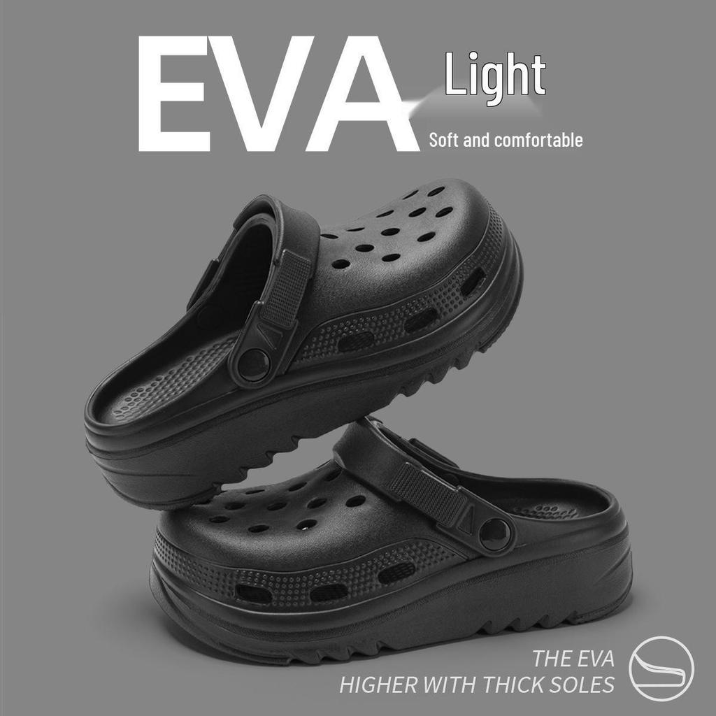 Женские пляжные туфли на толстой подошве с противоскользящим эффектом 2024: Закрытый носок, Дизайн с отверстиями, Полушлепанцы для летней уличной носки.