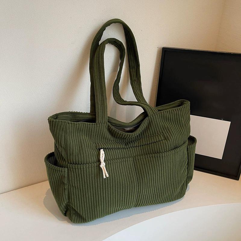 Casual Corduroy Handbag Zipper Closure Light and Large Capacity Shoulder Bags Solid Color Women's Daily Commuter Tote
