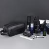 Men PU Wash Bag Travel Business Trips Portable Cosmetic Bag Large Capacity Multi Pocket Design Handheld Wash Bag