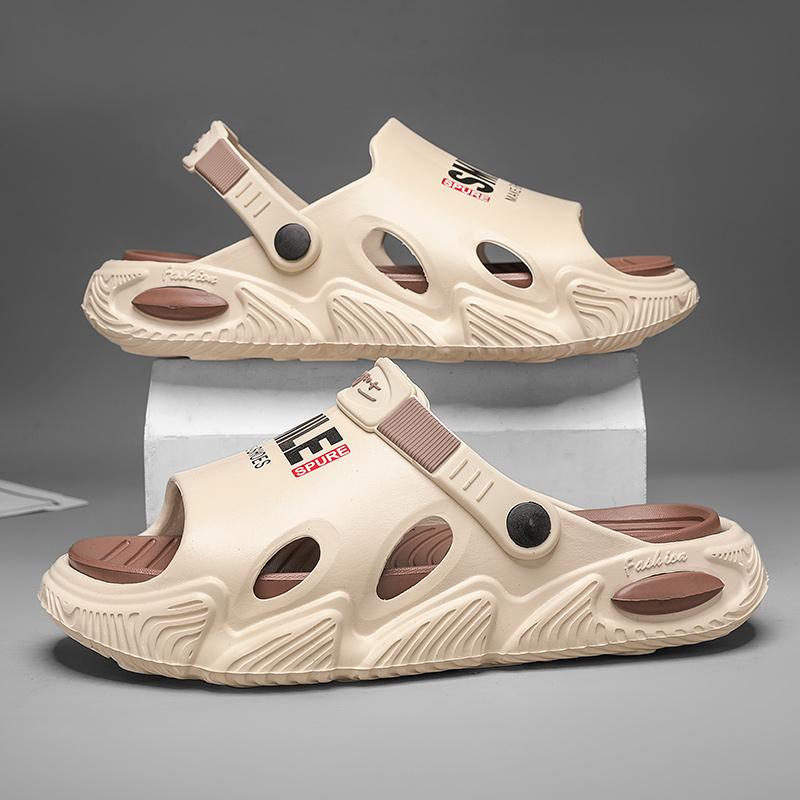 38-45 Men's Plus Size Fashionable One Line Mop Home Casual Slippers Beach Sandals Outdoor Two-piece Slippers