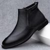 Men Haqiqiy Charm Yon Fermuarli To'piqli Botinkalar Moda Erkak Qulay Mototsikl Botinkalari Yuqori Sifatli Erkaklar Qishki Plush Qor Botinkalari
