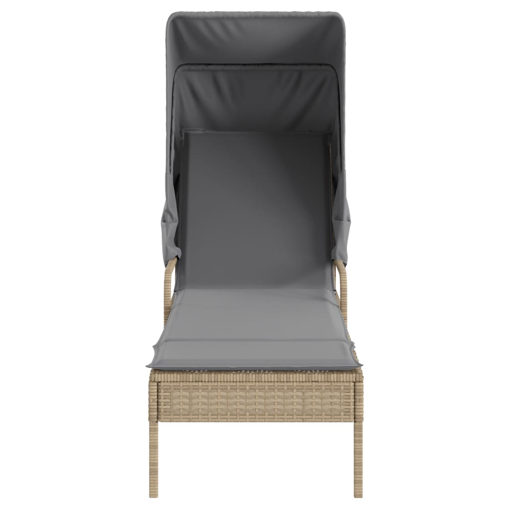 Sun Lounger with Canopy Beige Poly Rattan