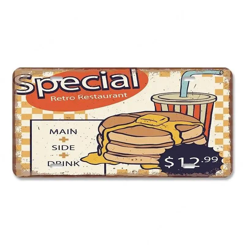 Vintage Delicious Foods Plate Metal Aluminum Sign Pizza Hot Roll Sandwich Donuts Metal Poster Home Cafe Restaurant Wall Decor