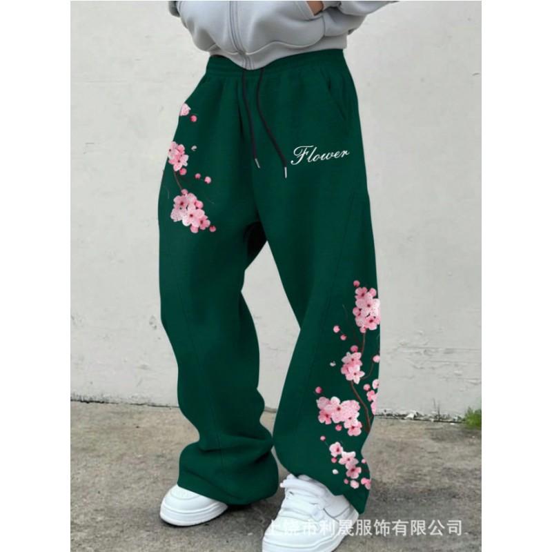 2026 Cherry Blossom Print Wide Leg Pants Unisex Casual Streetwear